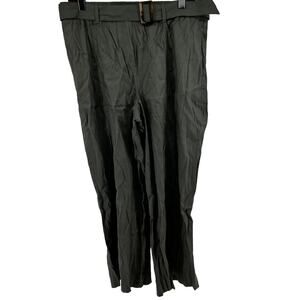 J.Jill Linen Stretch Pants Wide Belted Caraway Olive Green M Tall NWT